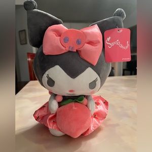 🌹Host Pick🌹Cute 11” Kuromi plushie doll holding a peach